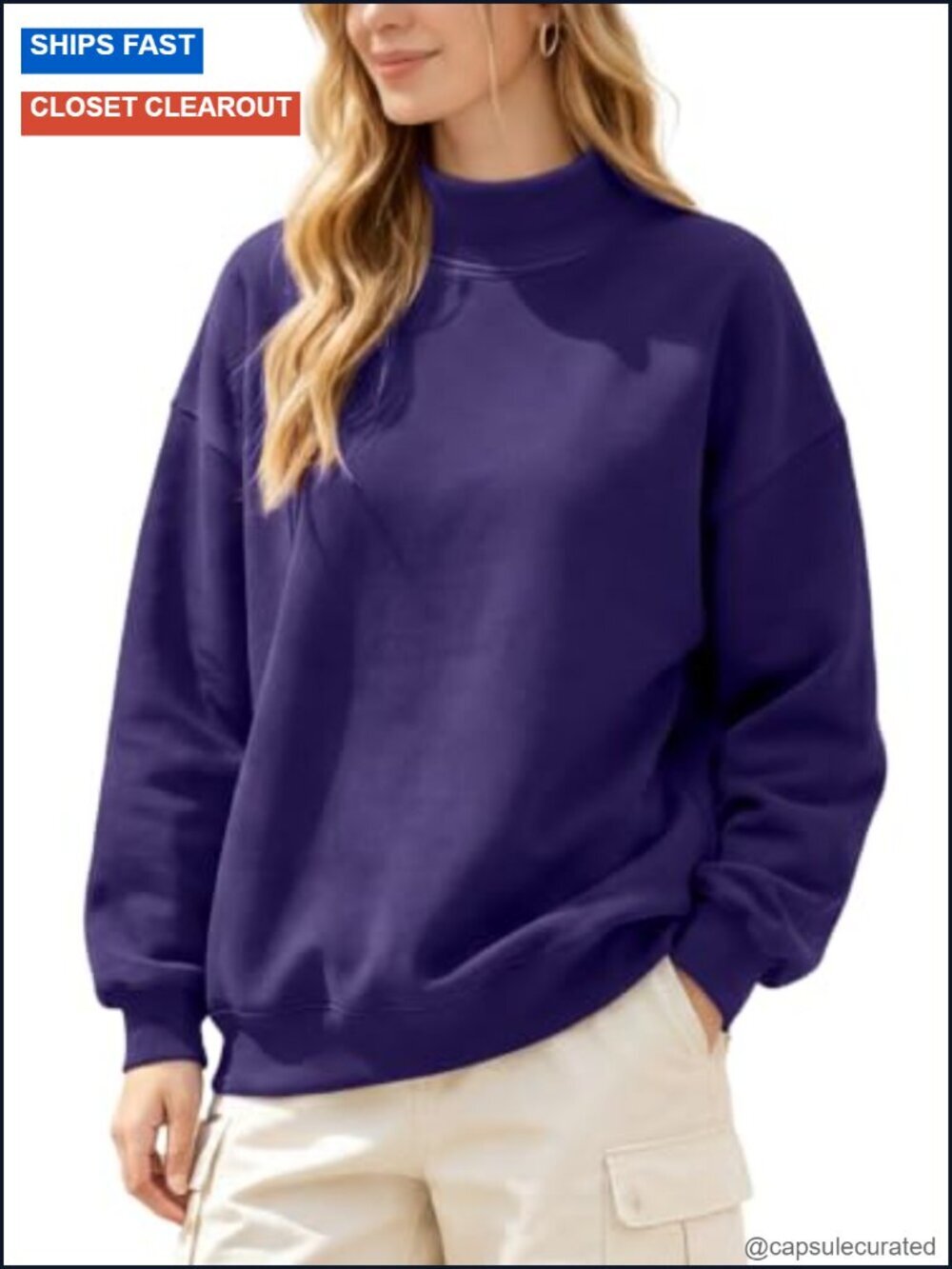 Women's Mock Neck Sweatshirt Oversized Fleece Lined Turtleneck Pullover